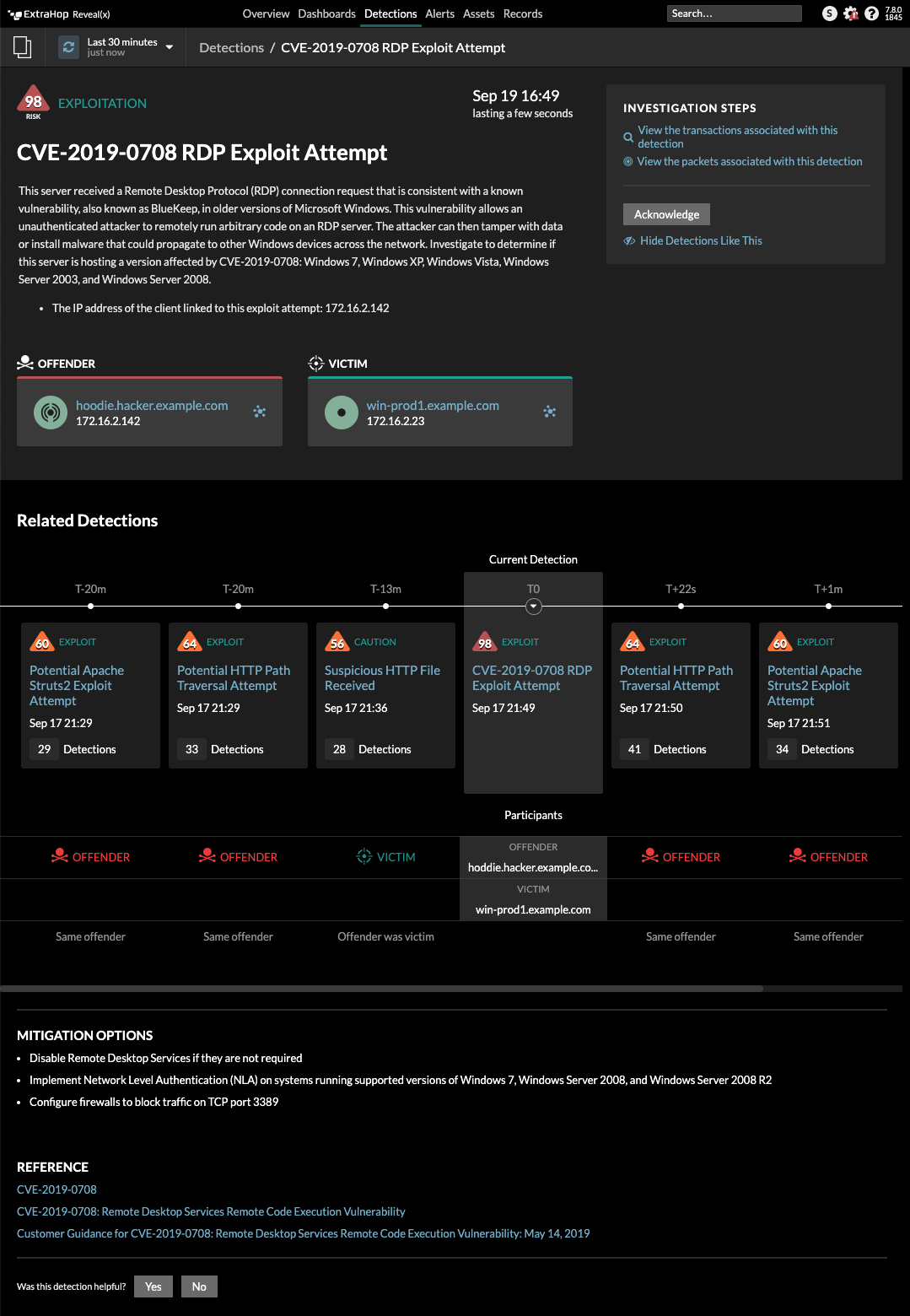 ExtraHop detection card